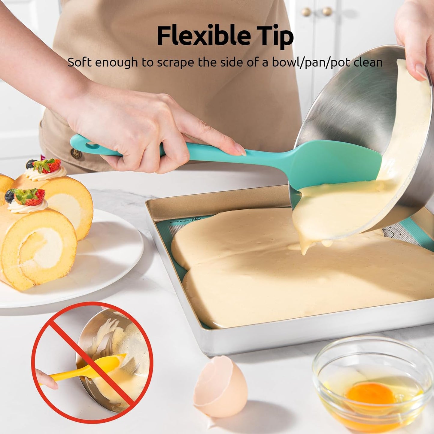 High Heat Resistant Silicone Spatula: U-Taste 600ºF Hot-Proof Food Grade Rubber Kitchen Baking Scraper, Flexible and Sturdy Cooking Utensil for Mixing Scraping in NonStick Cookware (4PCS, Multicolors)