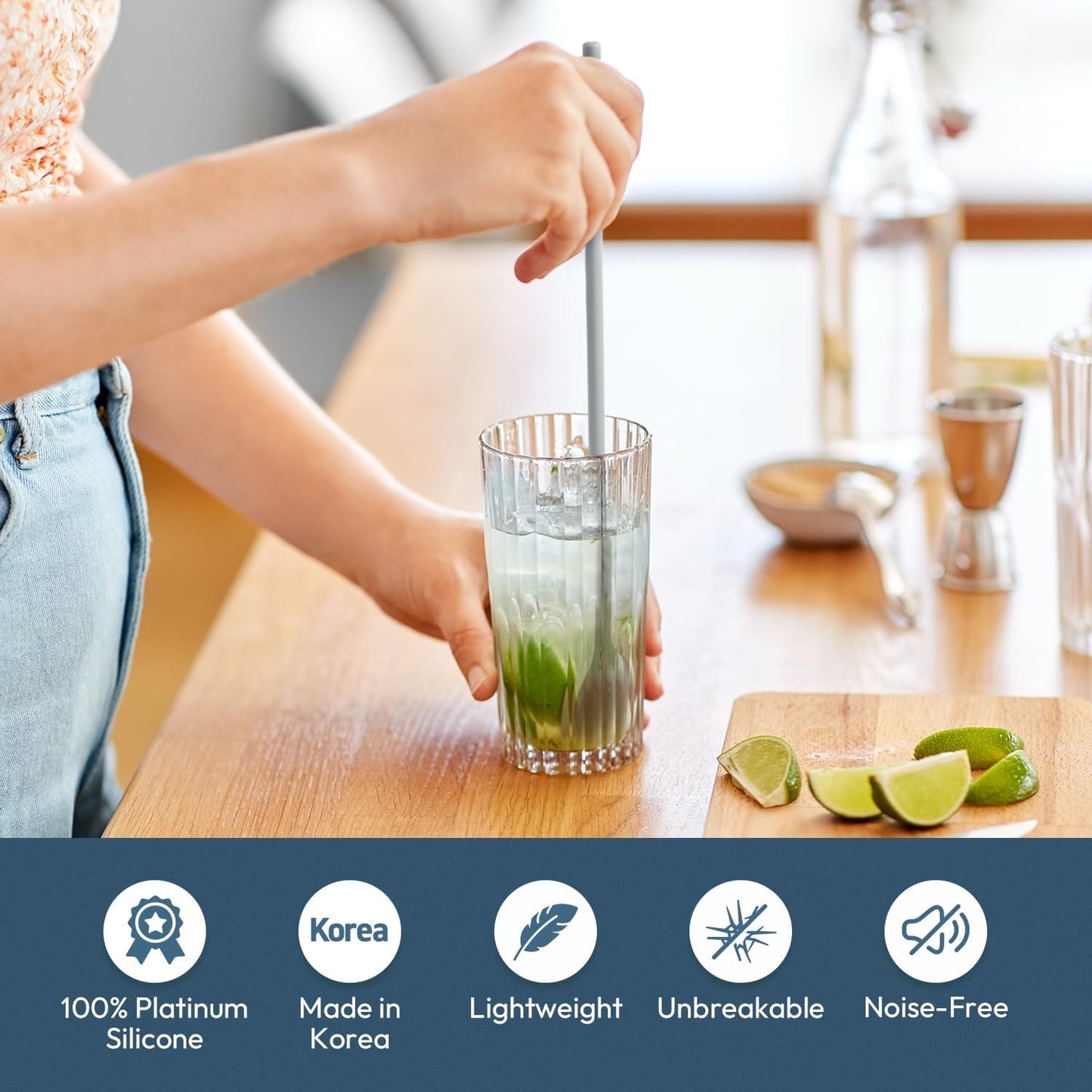 carrotez 9.9" Silicone coffee stirrer, Long Coffee Spoon, Reusable Iced Tea Spoon, Multipurpose Beverage Stirring Stick - Grey