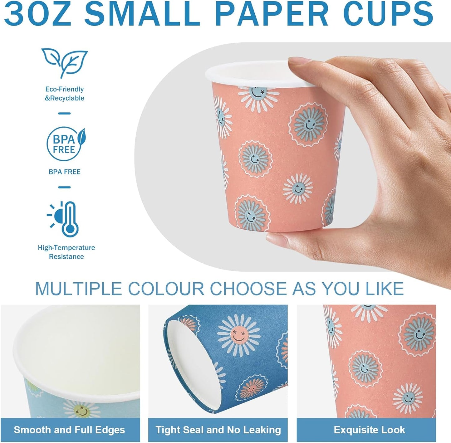 1200 Pack 3 oz Paper Cups, Disposable Bathroom Cups, Mini Mouthwash Cups, Small Cup 3 Ounce for Bathroom, Party, Picnic, BBQ, Travel(Daisy)