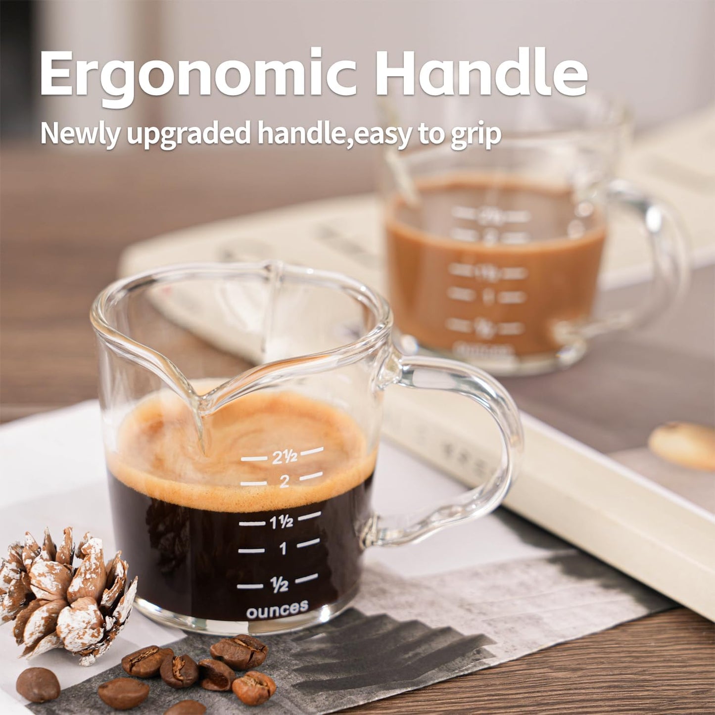 Espresso Shot Glass 70ML/2.3OZ Triple Pitcher Barista Double Spouts With Pouring Handle (1 Pack)