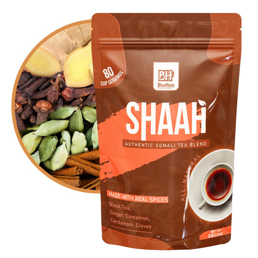 Shaah Authentic Somali Tea – 80 Cups,8.8 oz Organic Loose Leaf Black Tea with Somali Spices | Shaah Tea Blend with Ginger, Cinnamon, Cardamom & Cloves