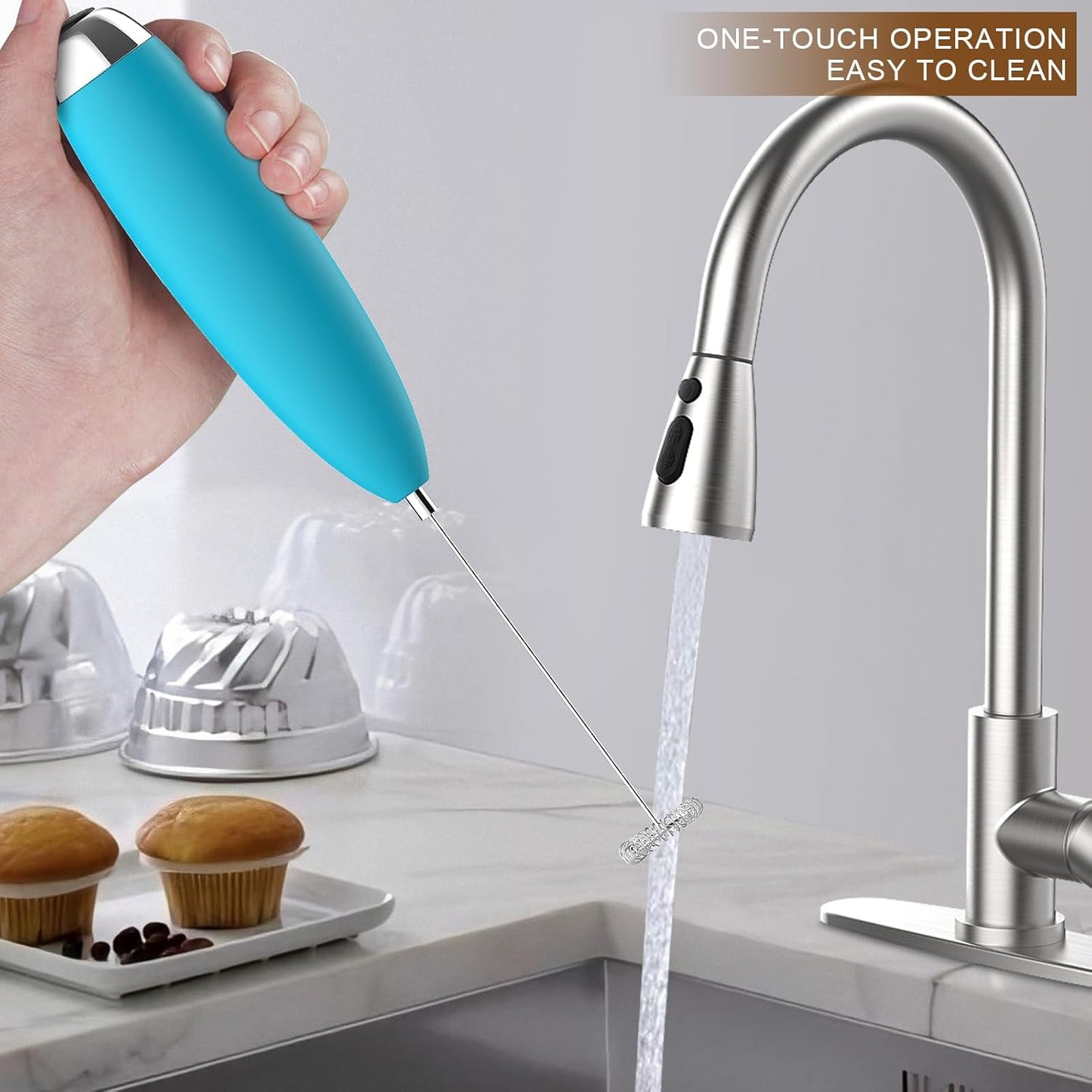 Milk Frother, Coffee Frother, Whisk, Upgraded Motor Electric Whisk Durable Low Noise Mini Drink Mixer Portable Foam Maker For Cold Milk Bulletproof Coffee Latte, Blue