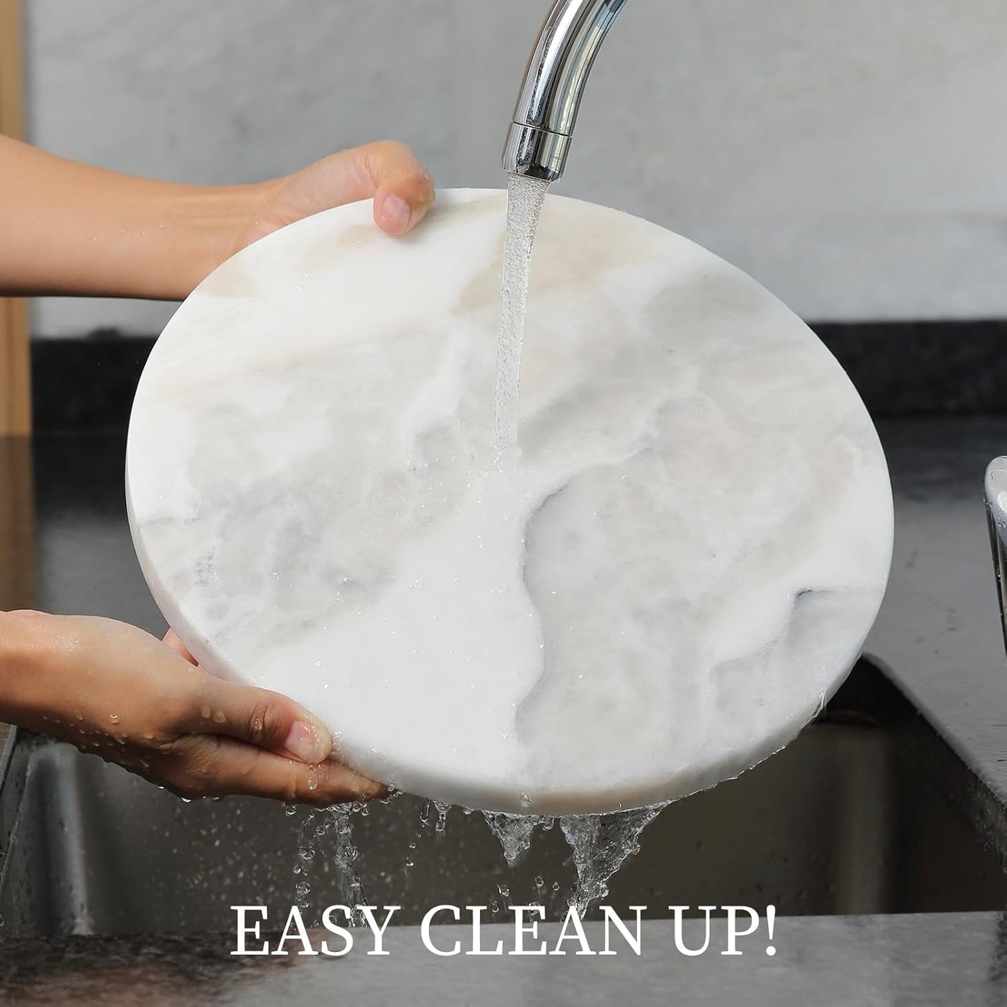 Koville African Natural Marble Cutting Board for Kitchen, 11inch Round Hand Crafted Marble Slab for Cheese, Charcuterie, Pastry Board - Wedding Gift, House Warming Gift(OYSTER WHITE)