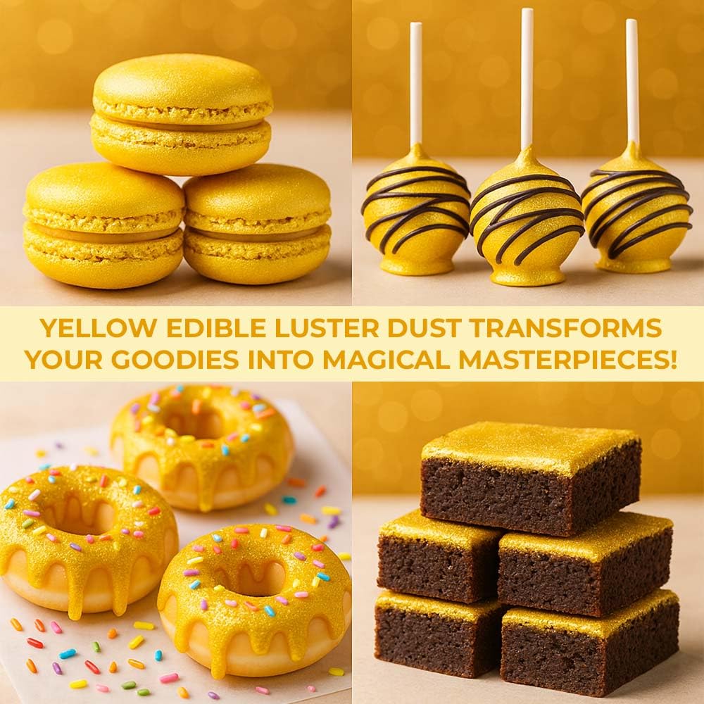 Luster Dust Edible Cake Decorations, Yellow Edible Luster Dust for Cupcake Decorations Edible Luster Dust for Drinks, Cake Drip, Yellow Fondant and Edible Paint for Cakes, Drink Glitter Edible Dust