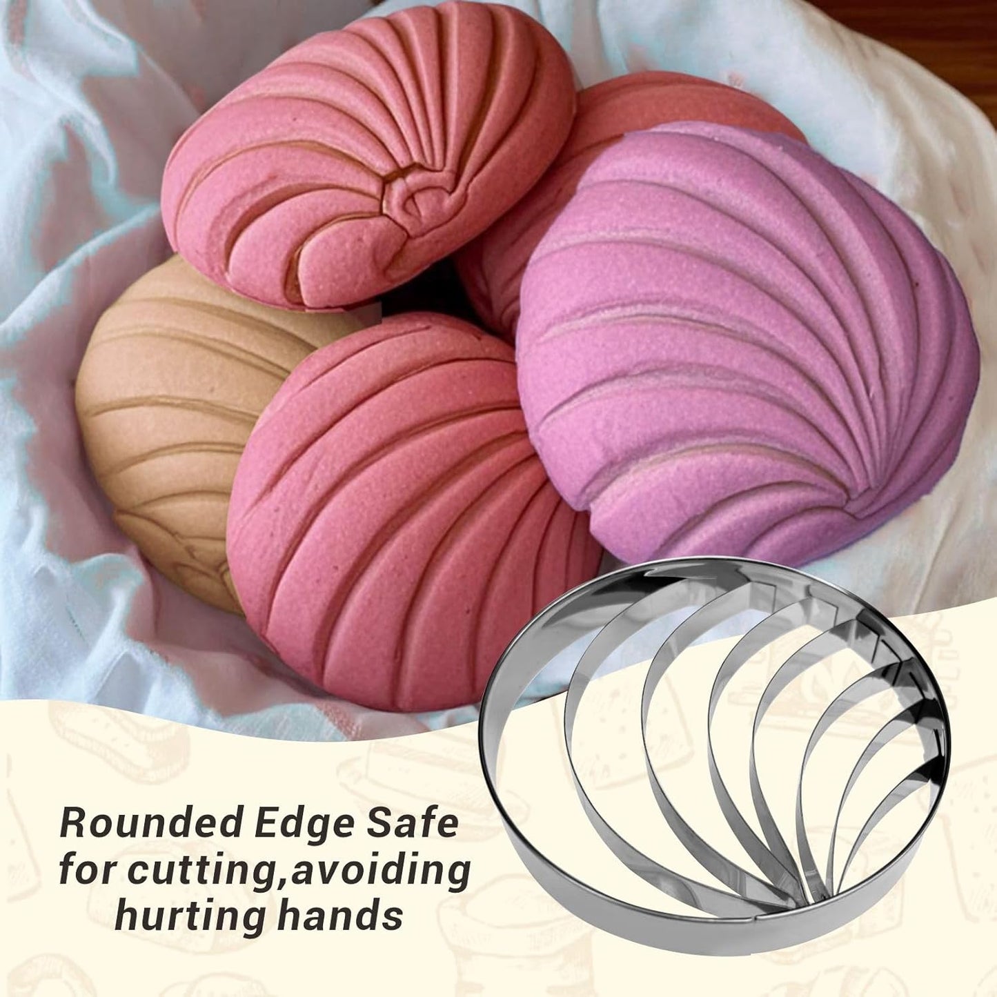 Concha Cutter Mexican bread mold with 5 sizes of pig biscuit cutting machine set, Concha Stamp double-sided mold for baking biscuits (Single sided mold+5 pigs)