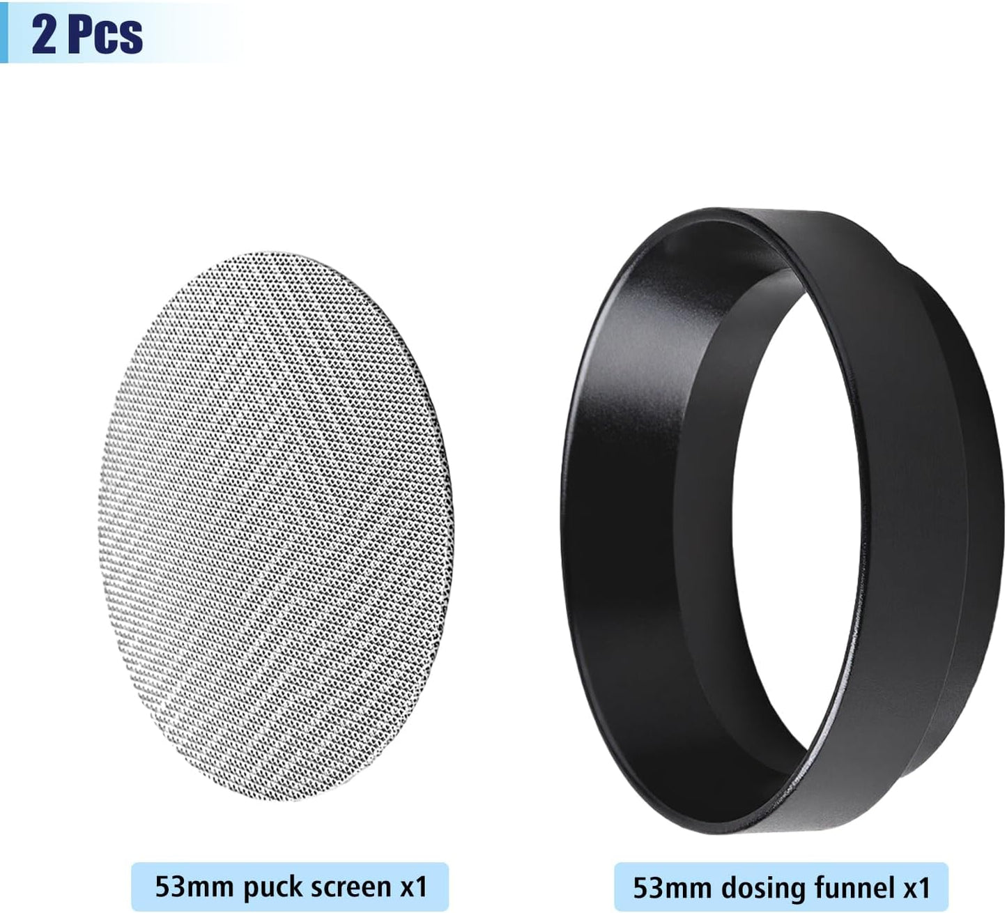 53mm Espresso Dosing Funnel and Puck Screen Set, Espresso Coffee Dosing Ring & 1.7mm 316 Stainless Steel Espresso Portafilter for Coffee Portafilter Filter Basket