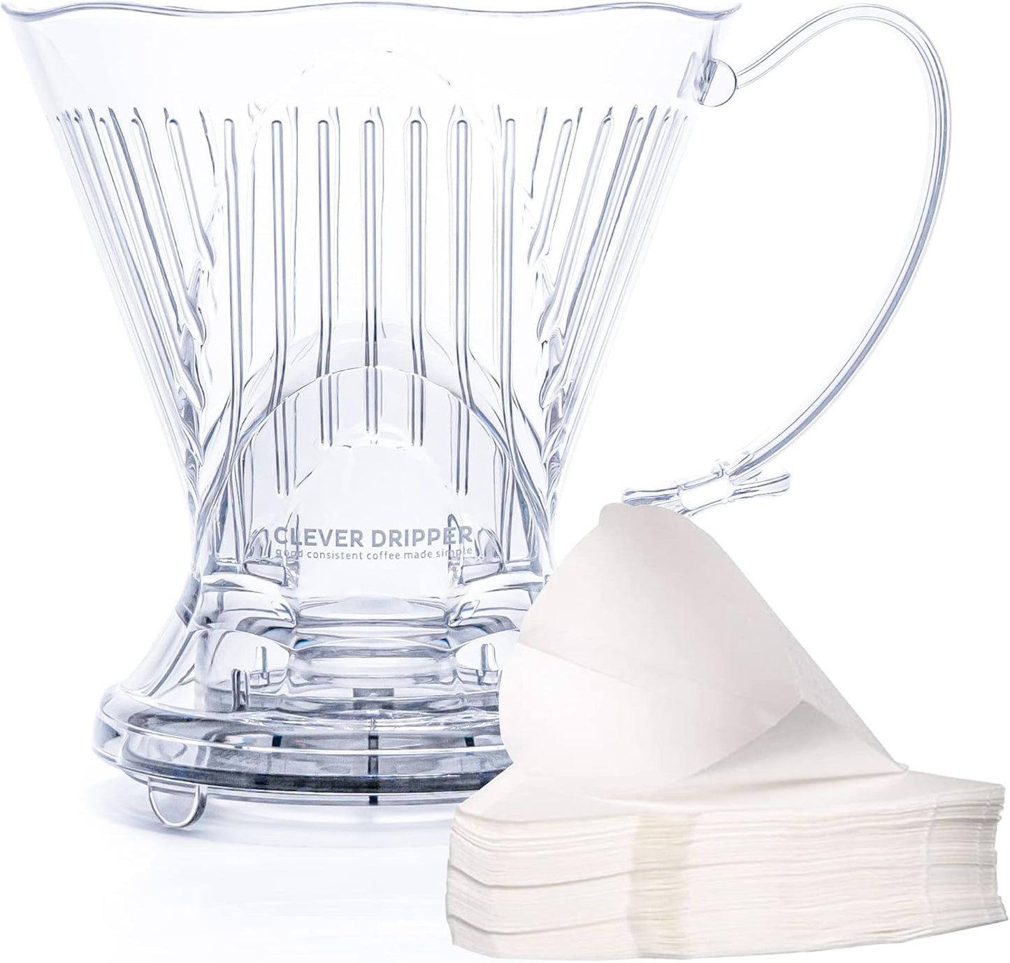 Clever Coffee Dripper and Filters, Large 18 oz, Original Classic Design, Safe BPA Free Plastic, dripper coffee maker, drip coffee maker pour over, 100 filters, coaster and lid, 18 oz (Clear)