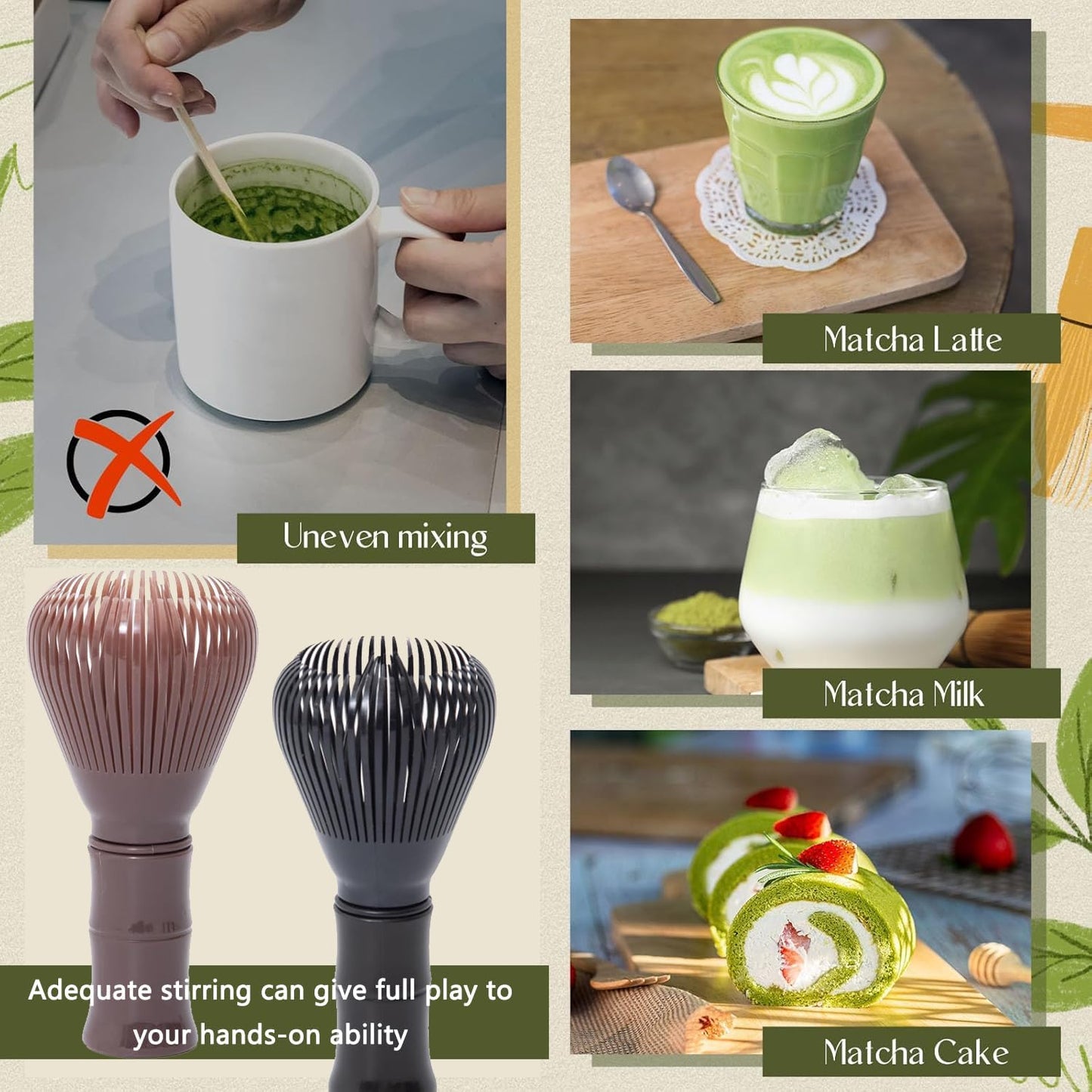 Traditional Matcha Whisk Reusable Resin Matcha Whisk Chasen Dishwasher Safe Matcha Stirrer Matcha Green Tea Powder Preparation Prepare Japanese Matcha Tea (Z_Coffee)