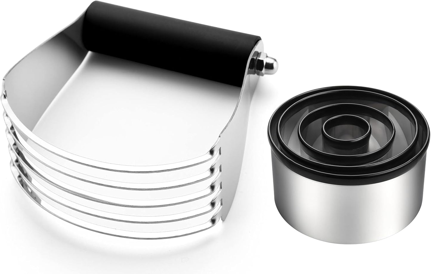 Spring Chef Large Dough Blender & Biscuit Cutter Set, Heavy Duty Stainless Steel Professional Pastry Cutter, Soft Grip, Black