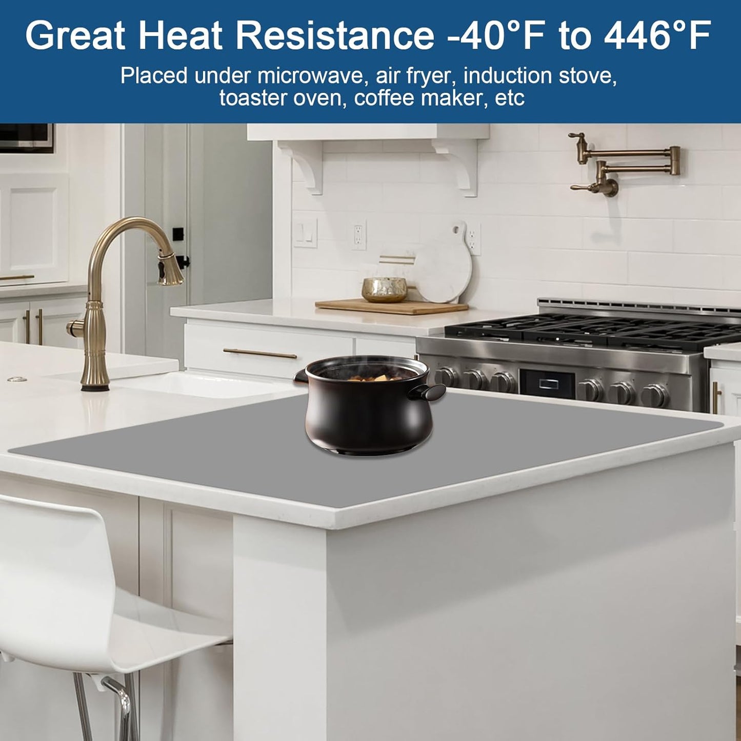 24"x24"(60cmx60cm) Silicone Mat for Kitchen Counter, Heat Resistant Non-Slip Countertop Protector, Waterproof Silicone Craft Mat for Kitchen Island, Black