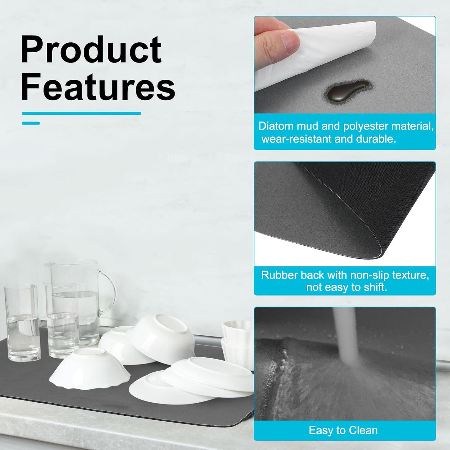 uxcell Silicone Mats for Kitchen Counter, 15.7" x 11.8" Non-Slip Countertop Protector Mat Heat Resistant Coffee Mat Waterproof Table Placemat, Dark Gray