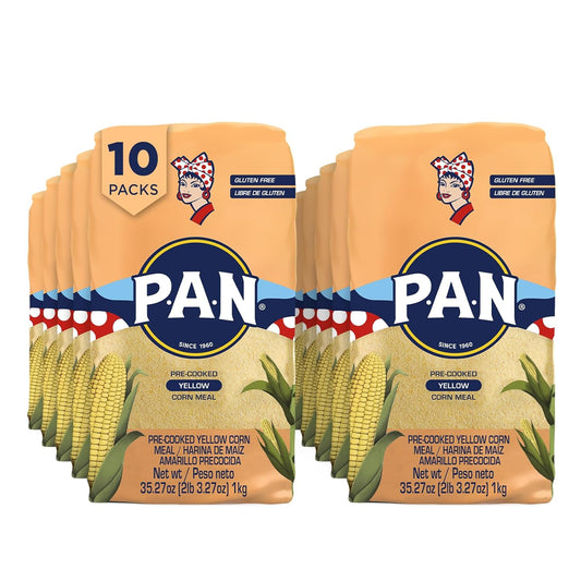 P.A.N. Yellow Corn Meal – Pre-cooked Gluten Free and Kosher Flour for Arepas (2.2 lb / Pack of 10)