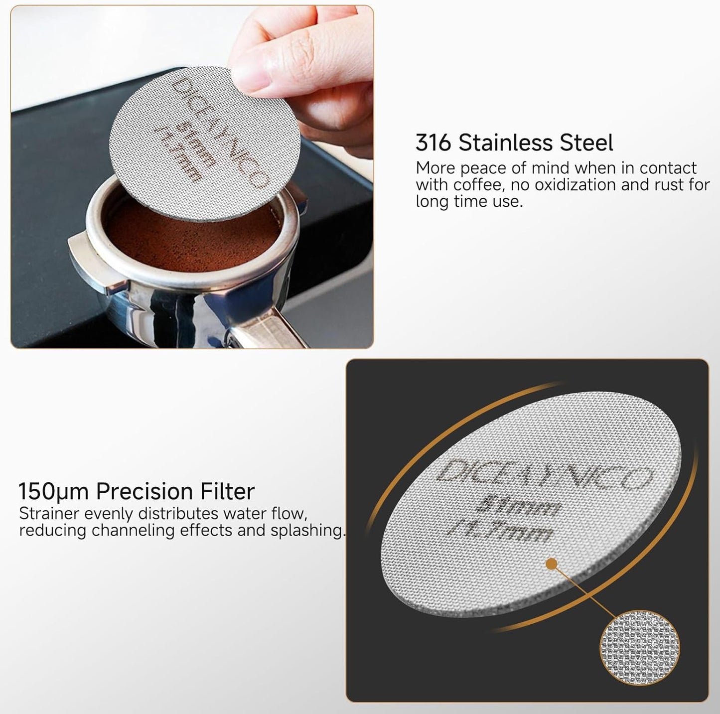 2 Pieces Espresso Puck Screen,Metal Coffee Filter,1.0mm & 1.7mm Thickness 150μm - 316 Stainless Steel,Reusable Barista Espresso Filters for Espresso 51mm Portafilter Filter Basket