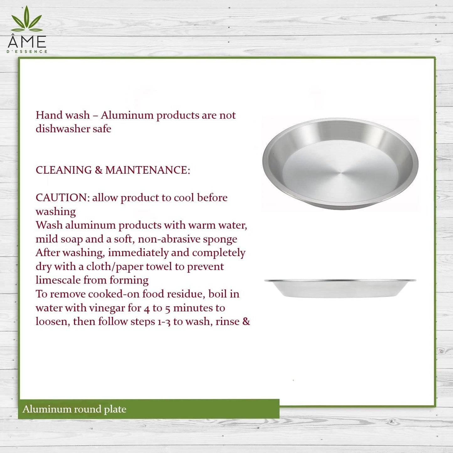 AME D'ESSENCE (1PC-10) Aluminum Pie Pan Commercial Grade Round Pie Plate Size 10" x 1mm Thick