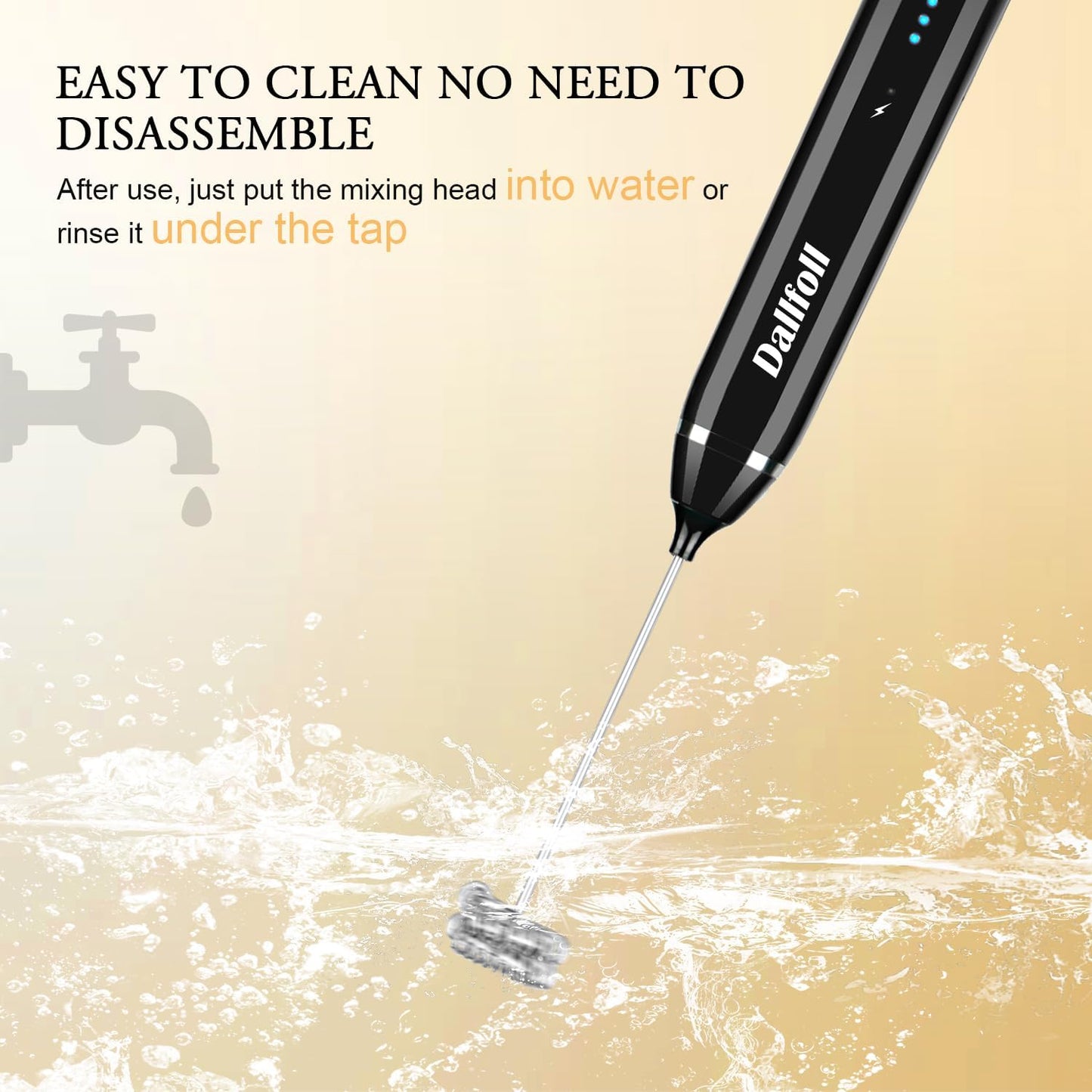 Milk Frother Handheld,Dallfoll USB Rechargeable Electric Foam Wand Maker for Coffee, 3 Speeds Mini Milk Foamer Drink Mixer with 2 Whisks for Bulletproof Coffee Frappe Latte Cappuccino Hot Chocolate