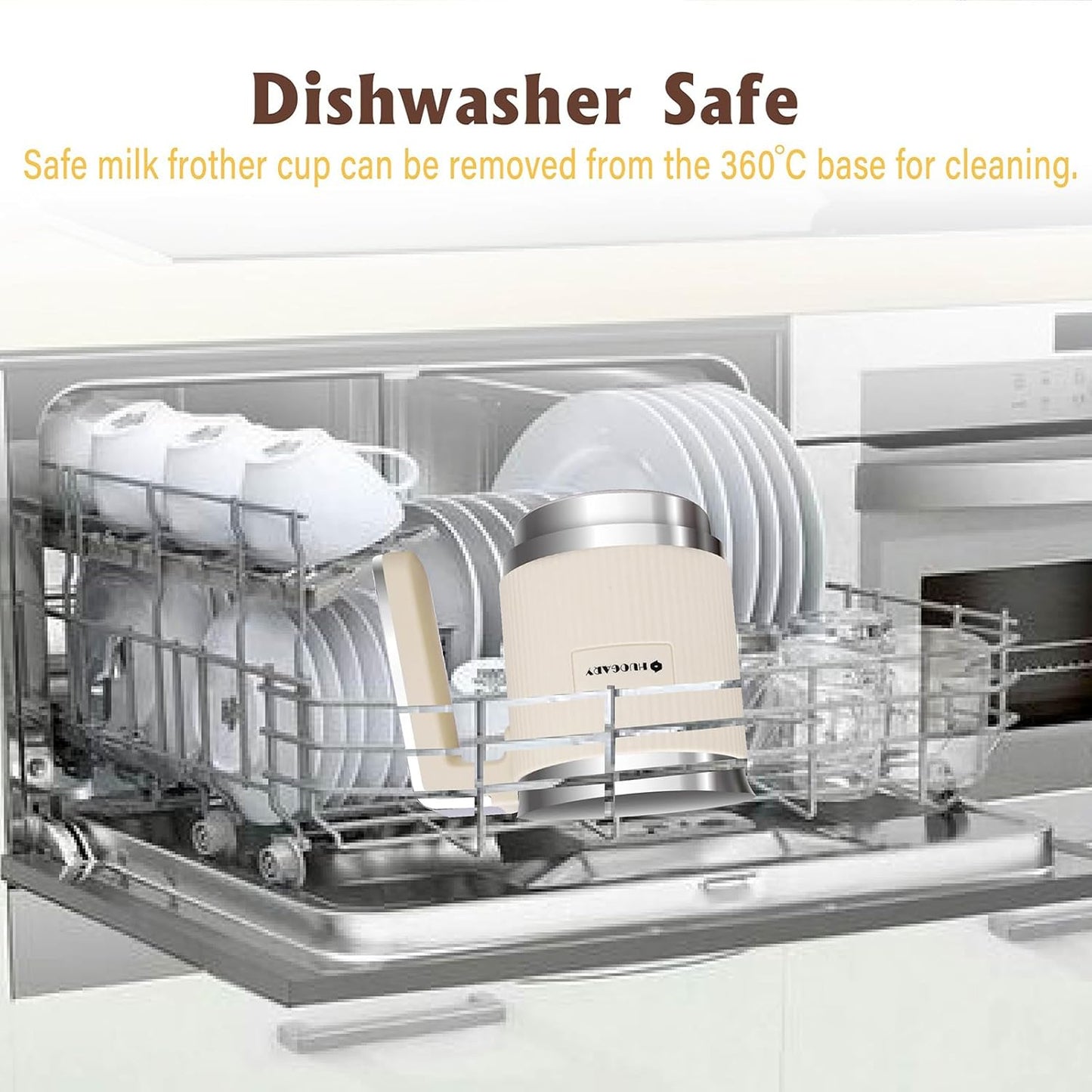 Huogary 5-in-1 Detachable Milk Frother Electric Milk Frother and Steamer Automatic Milk Foamer Frother Hot and Cold Foam Hot Chocolate Maker with Dishwasher Safe (Beige)