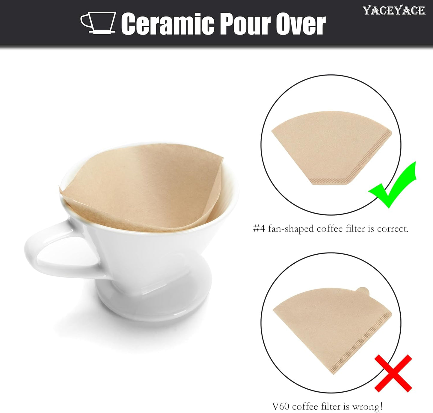 Pour Over Coffee Maker, Single White Ceramic Coffee Dripper with 3 Holes, Large Coffee Pour Over for Shop, Office, Home