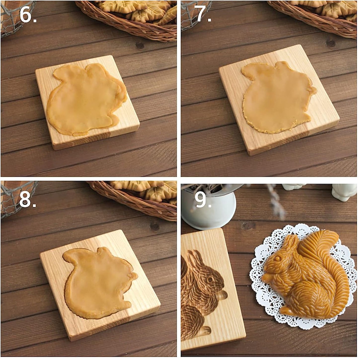 Wooden Cookie Biscuit Mold, 3D Baking Mold, Embossing Craft Decorating Baking Tool, Suitable for Halloween Thanksgiving Christmas Kitchen DIY (Squirrel 10 * 10 * 2)