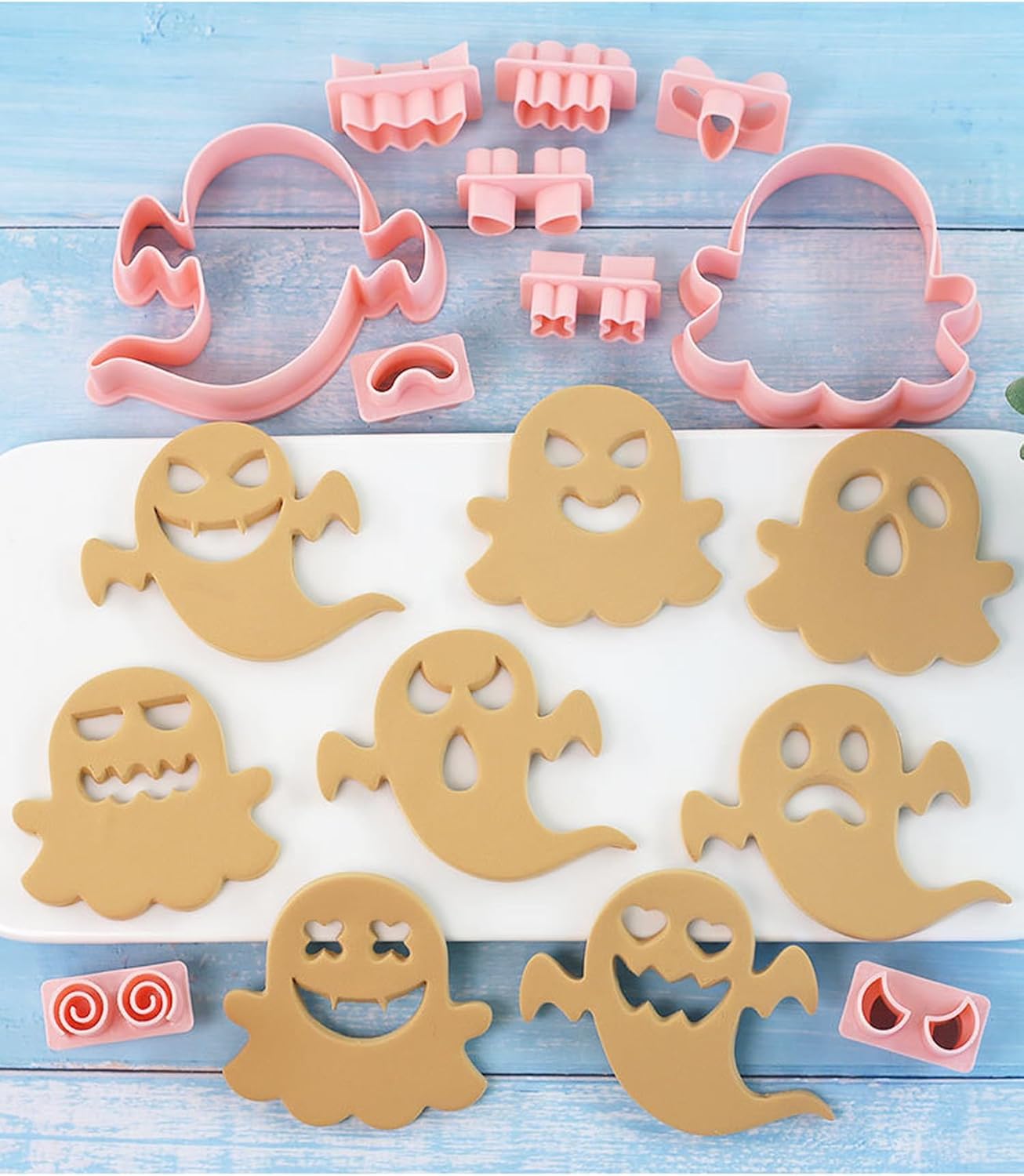 10Pcs Halloween Cookie Cutters, 3D Cookie Cutter with Plunger Stamp, Ghost Biscuit Cutters Cake Baking Fondant Embosser Stamps Halloween Party DIY Cake Decorating Tools(L10)