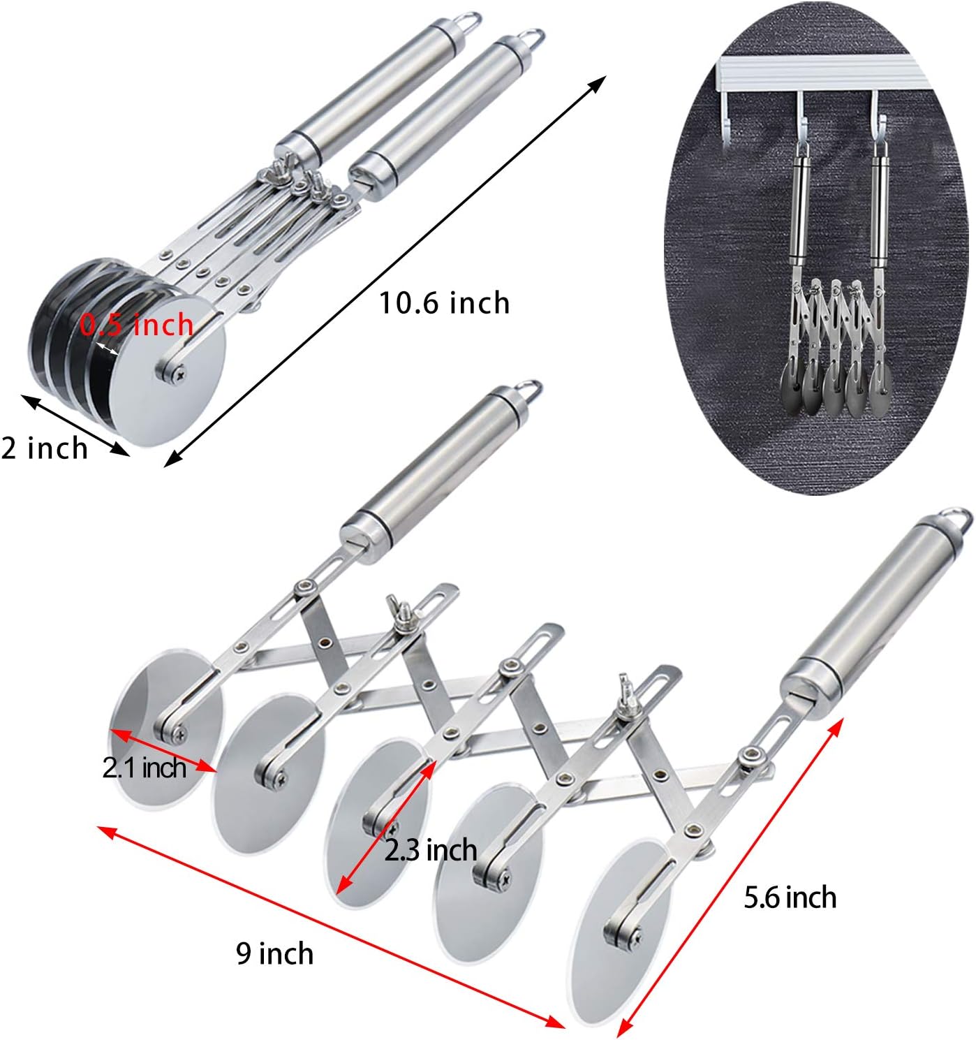 5 Wheel Pastry Cutter Stainless Pizza Slicer Multi-Round Dough Cutter Roller Cookie Pastry Knife Divider with Handle