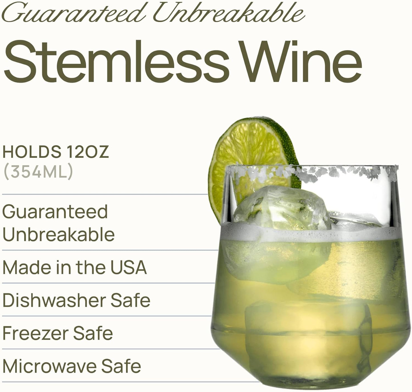 Drinique Unbreakable Stemless Wine Glasses (Set of 4) 12oz Tritan Plastic Stemless Glassware for Indoor or Outdoor Use - Purple