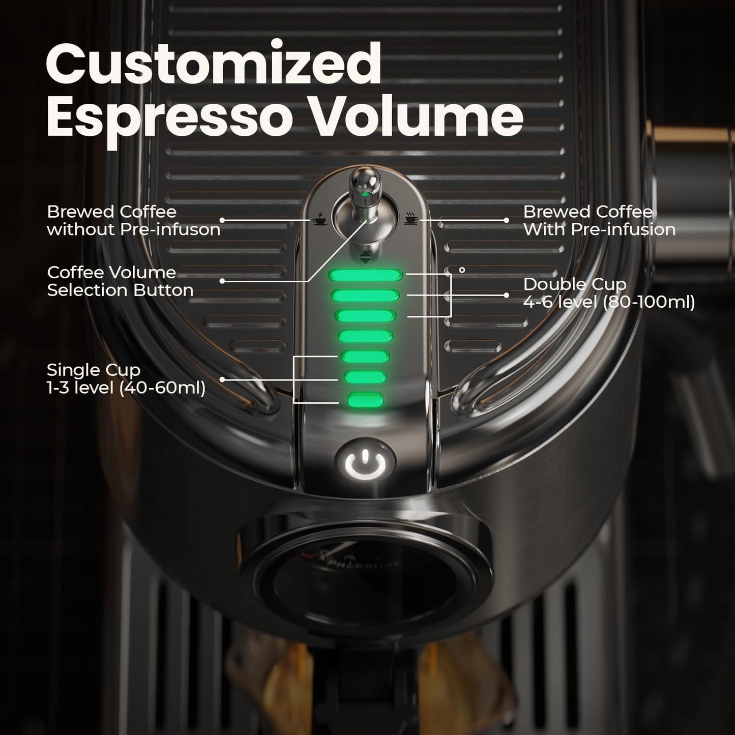 Espresso Machine - 20 Bar Espresso Maker with Milk Frother Steam Wand, Coffee Maker for Latte & Cappuccino, 1450W Semi-Automatic Coffee Machine with 34oz Removable Water Tank, Compact Kitchen