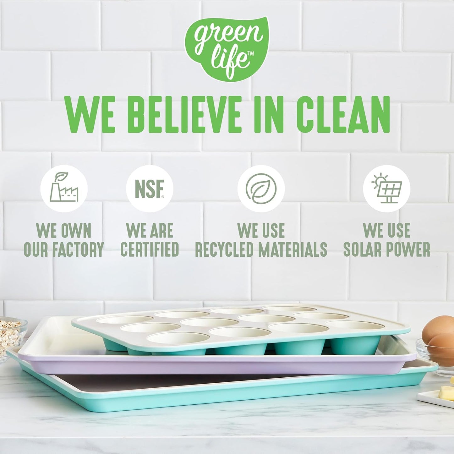 GreenLife Bakeware 18” x 13” Half Cookie Sheet Baking Pan, Non-Toxic PFAS-Free Healthy Ceramic Nonstick, Oven Safe to 450°F, Easy Release, Even Heating, Easy Clean, Sage