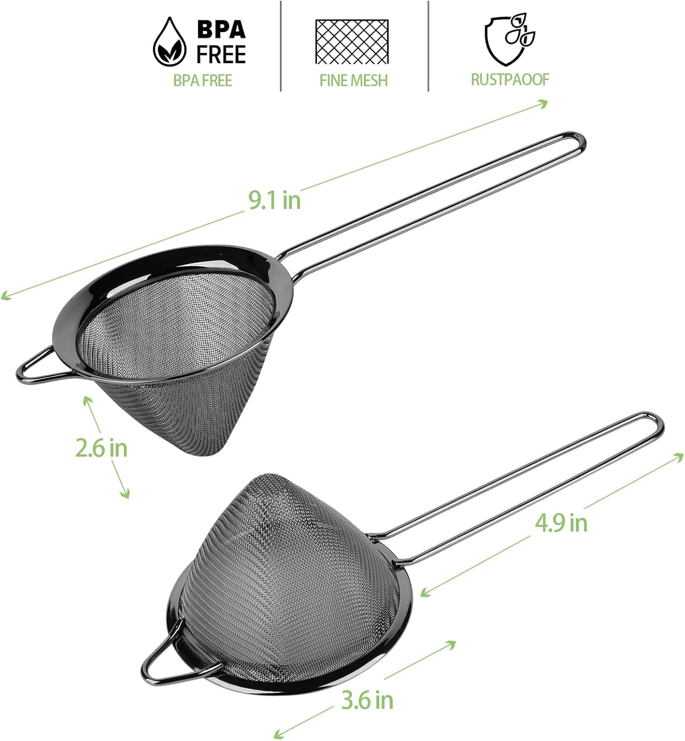 2 Pack Stainless Steel Small Food Strainer, Fine Mesh Sieve with Long Handle, Cocktail Strainer For Cocktails, Tea Herbs, Coffee & Drinks, Rust Proof & Great as Tea Strainer, 3.5inch