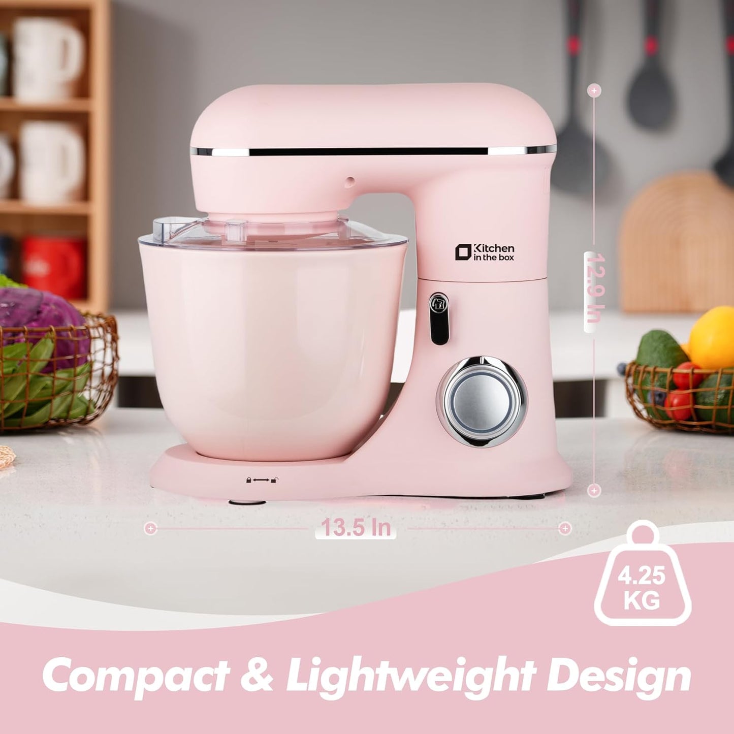 Kitchen in the box Stand Mixer, 4.5QT+5QT Two bowls Electric Food Mixer, 10 Speeds 3-IN-1 Kitchen Mixer for Daily Use with Egg Whisk,Dough Hook,Flat Beater (Rose Pink, 5QT)