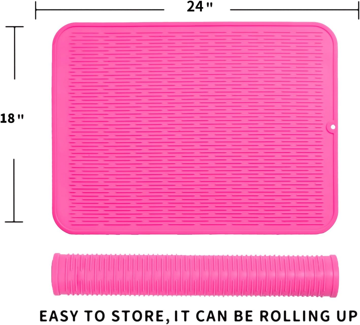 Silicone Dish Drying Mat for Multiple Usage,Easy clean,Eco-friendly,Heat-resistant Silicone Mat for Kitchen Counter or Sink,Refrigerator or Drawer Liner Rose 2XL 24 inches x 18 inches