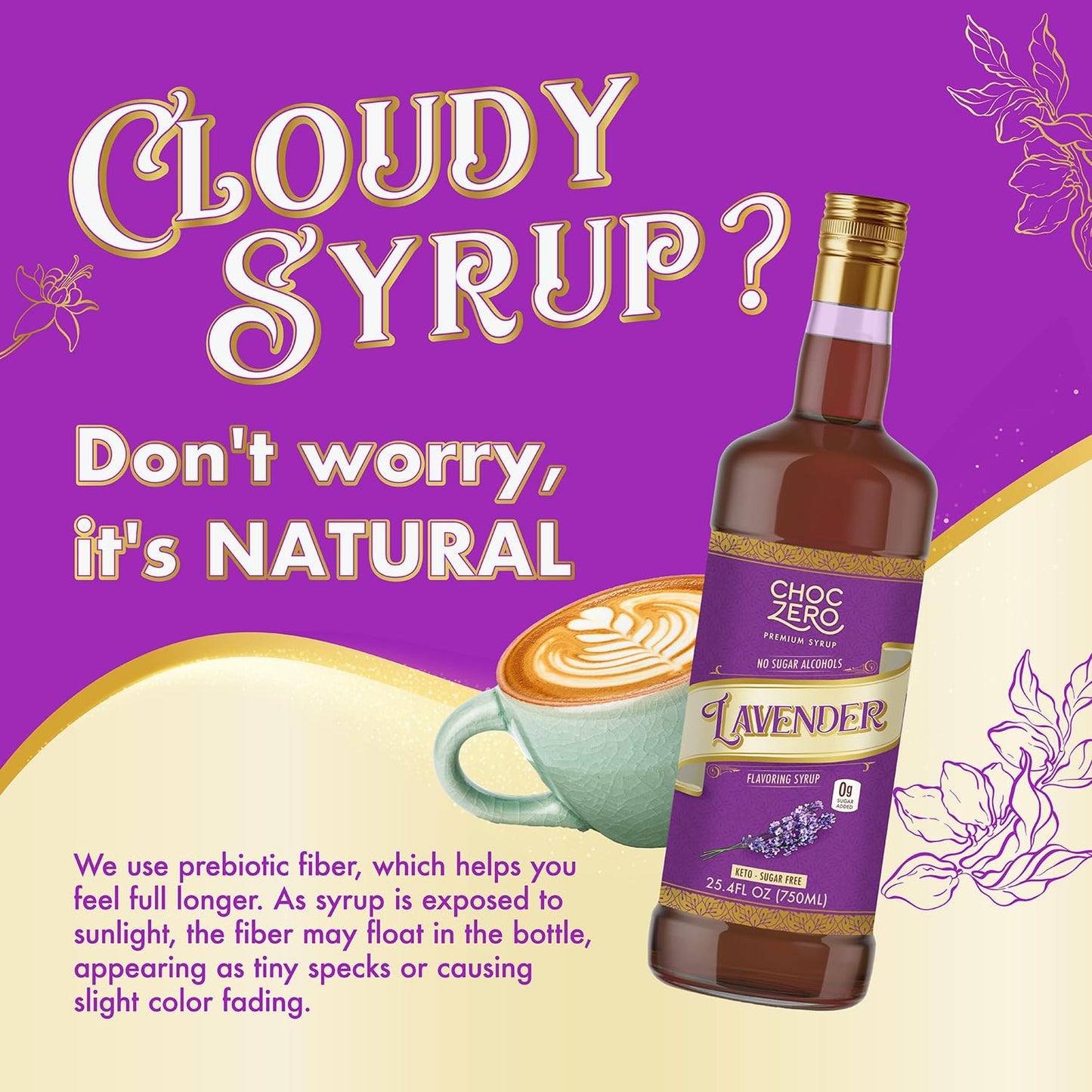 ChocZero Coffee Syrup, Lavender Flavor, Sugar Free Syrup for Drinks, Keto Friendly, 25.4 Fluid Ounces