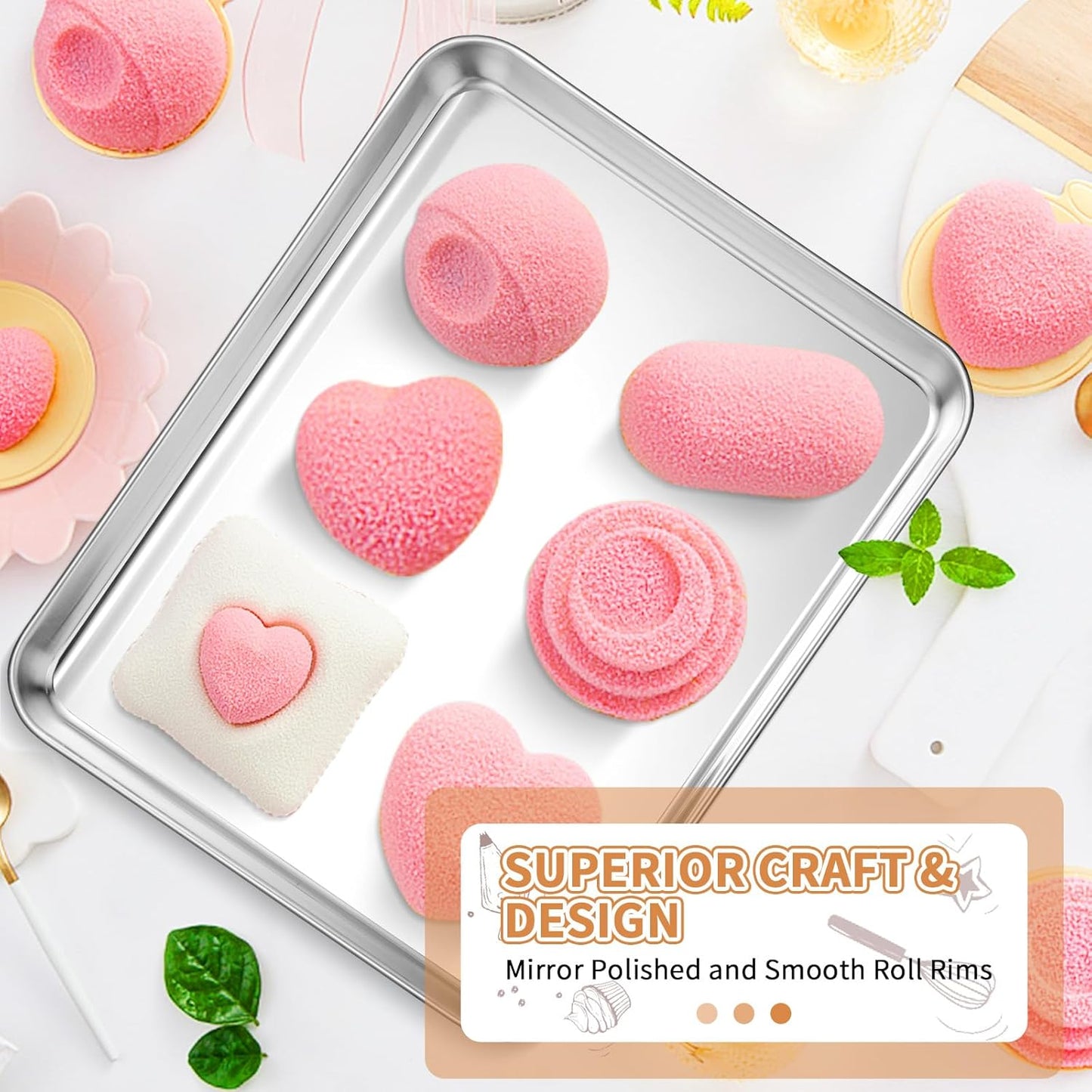 Stainless Steel Baking Sheet Set of 2, Deedro Cookie Sheet Metal Baking Pan Oven Tray, Non Toxic & Heavy Duty, Rust Free & Mirror Finish, Easy Clean & Dishwasher Safe, 12 x 10 x 1 Inch