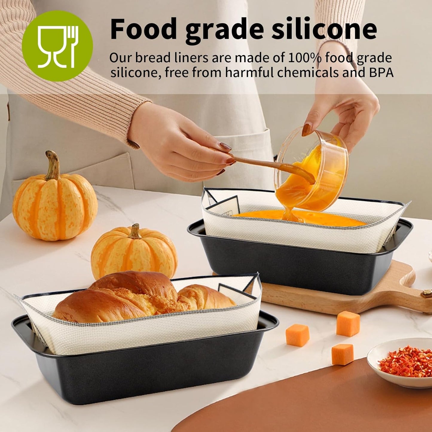 2Pcs Silicone Bread Loaf Pan Liners, Extra Thick Silicone Baking Mat for Dutch Oven, Non-Slip & Easy Clean Reusable Sourdough Bread Baking Supplie - For Bread, Cookies, Pastry (black)