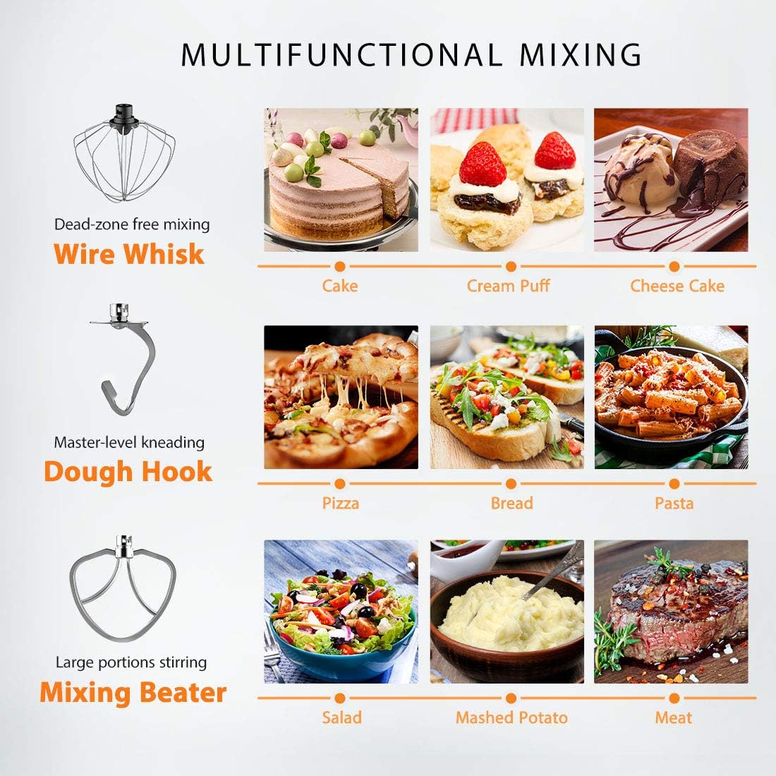 VIVOHOME 7.5 Quart Stand Mixer, 660W 6-Speed Tilt-Head Kitchen Electric Food Mixer with Beater, Dough Hook, Wire Whip, and Egg Separator, Champagne