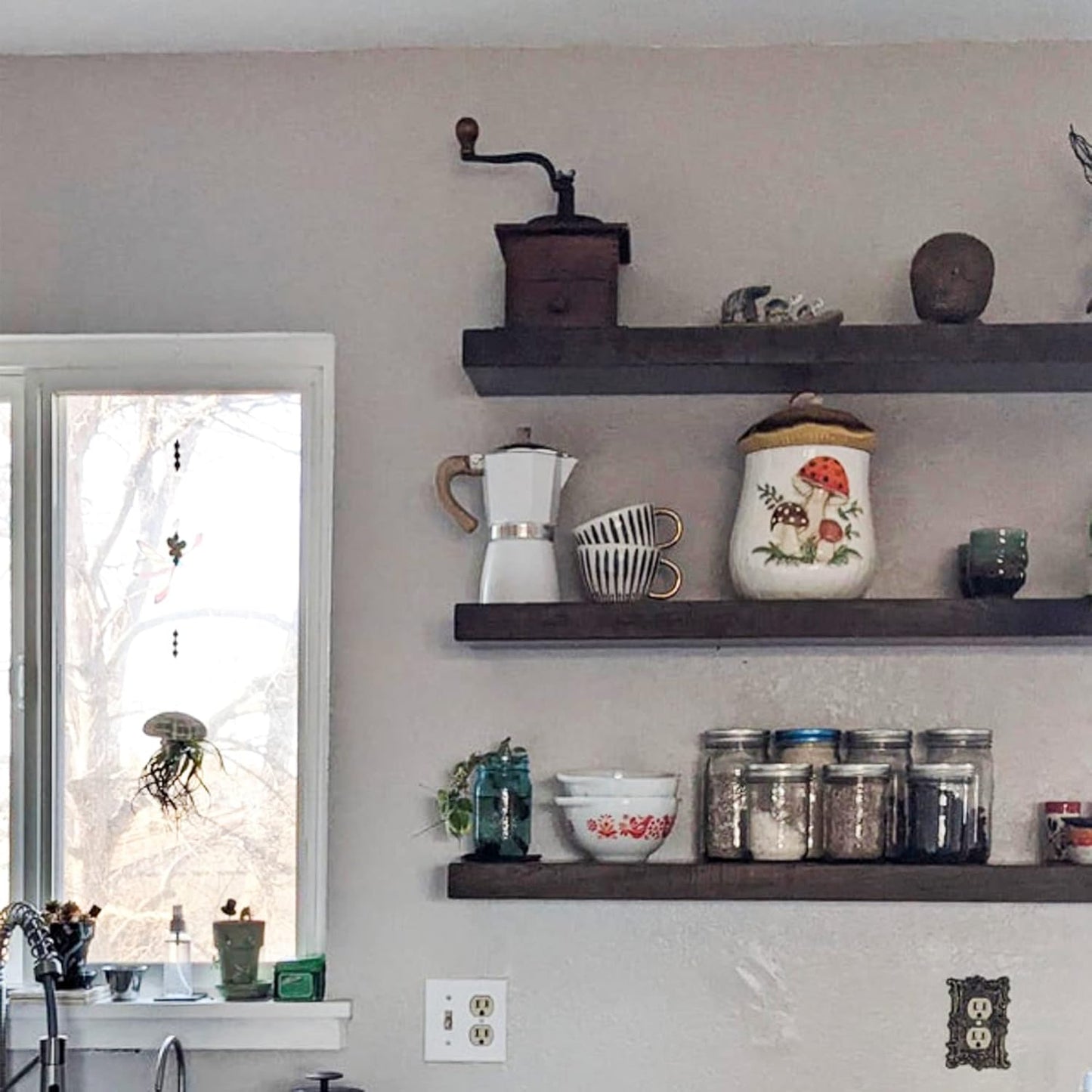 URBANDI, Rustic Floating Shelves, Set of 2, Hidden Bracket, Solid Wood, Heavy Duty, Wall Mounted Shelves, (Dark Brown, 12Wx12D)