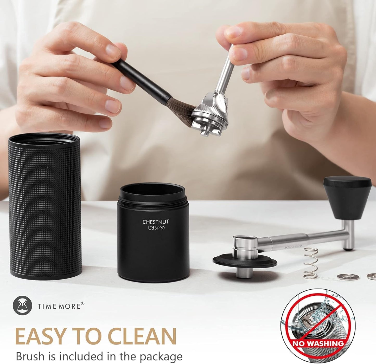 TIMEMORE Chestnut C3S PRO Manual Coffee Grinder - Compact with Foldable Handle, Adjustable Stainless Steel S2C Conical Burr for Espresso, French Press & More, Portable Coffee Grinder (Black)