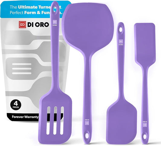 New DI ORO Silicone Turner Spatula Set - Kitchen Spatulas for Nonstick Cookware - Cooking Utensils for Flipping Eggs & Pancake - 600°F Heat-Resistant BPA Free Turners - Dishwasher Safe (4pc, Lavender)