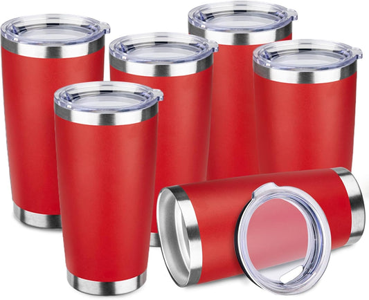 StarSpeed 20oz Tumbler Bulk with Lid, Stainless Steel Insulated Tumblers Double Wall Vacuum Insulated Travel Mug, Powder Coated Coffee Cups for Hot and Cold Drinks(Wine Red,6)