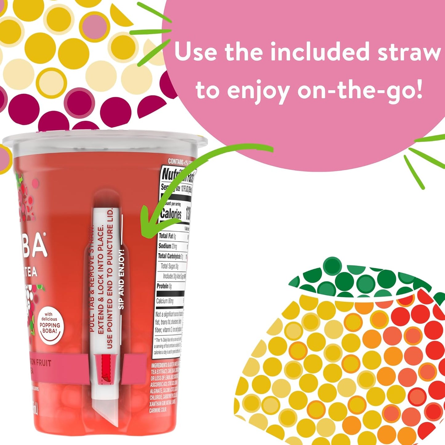 Joyba Bubble Tea Raspberry Dragon Fruit Black Tea with Popping Boba, 6 Pack, 12 fl. oz. Cups