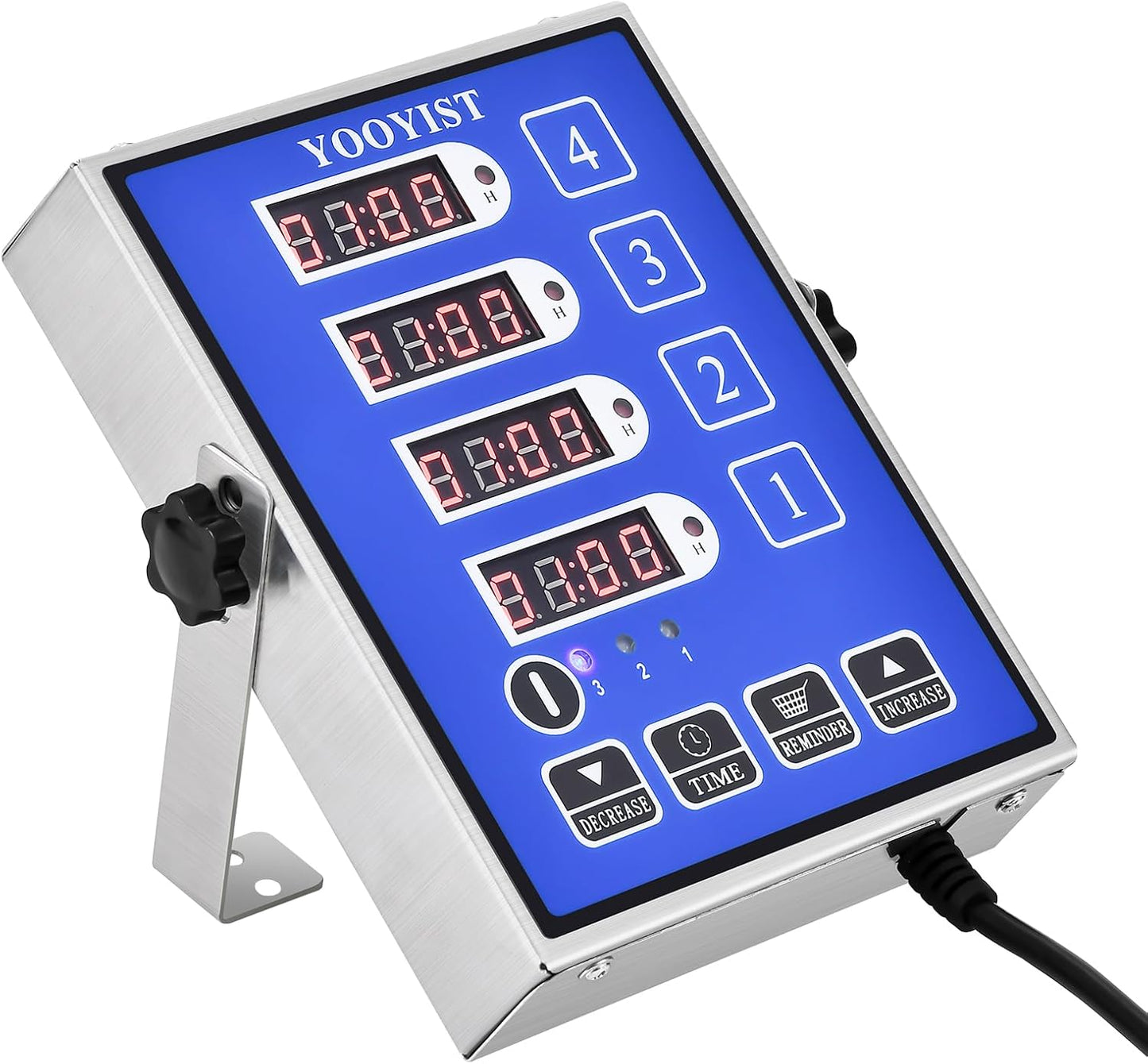 Kitchen Timers for Cooking – 4 Channel Commercial Kitchen Timer Restaurant Kitchen Supplies – Stainless Steel LED Technology Kitchen Timer Digital – Reminder Function, Loud Alarm, Blue
