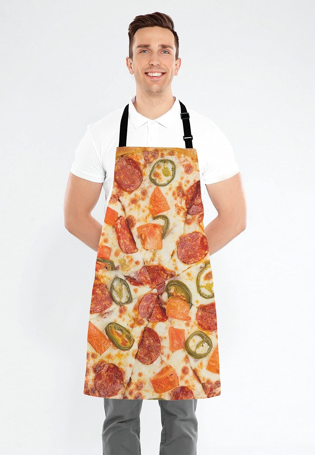 I Love Pizza Bib Apron with Adjustable Neck for Men Women,Suitable for Home Kitchen Cooking Waitress Chef Grill Bistro Baking BBQ Cobbler Apron