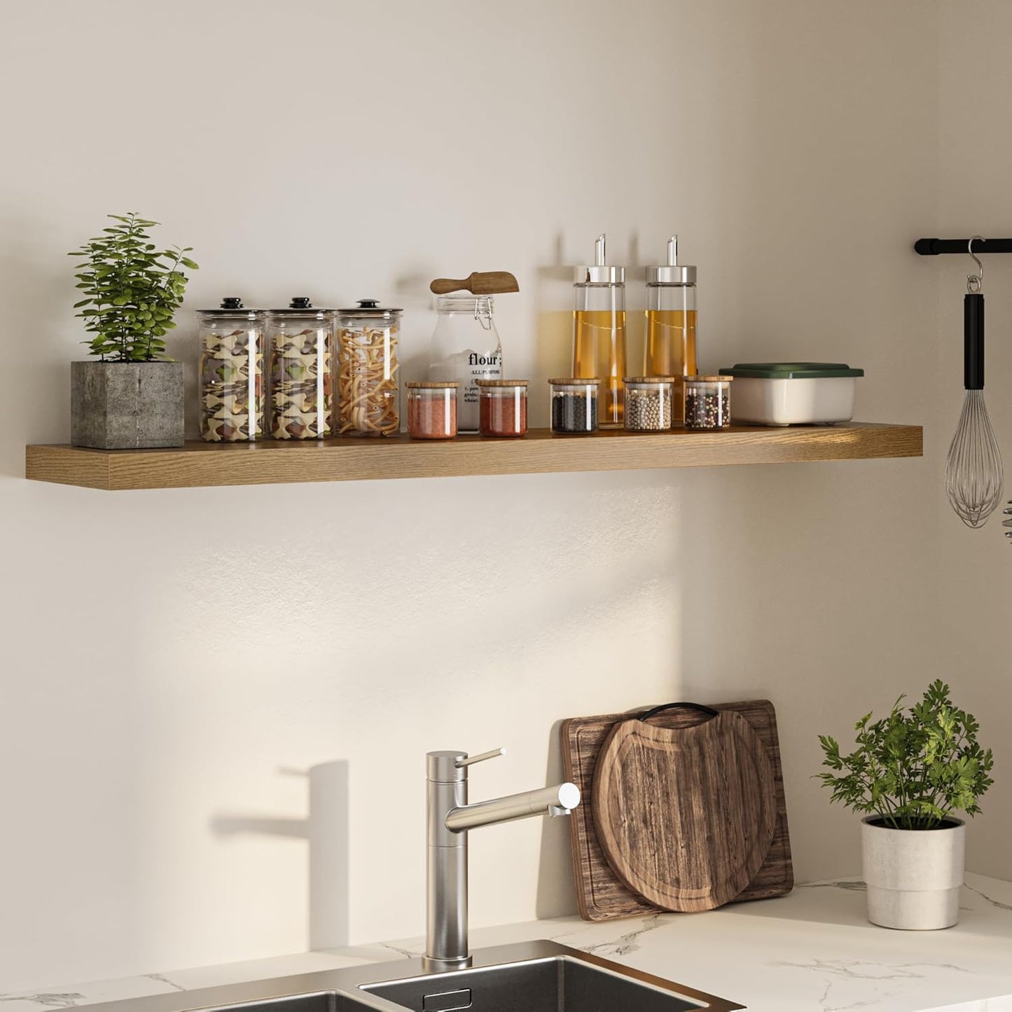 Floating Shelves for Wall, 55"W x 9.3"D x 1.5"H, Long Wooden Wall Mounted Display Shelves with Invisible Brackets for Living Room, Bedroom, Bathroom, Kitchen Decor and Storage, Set of 1, Oak