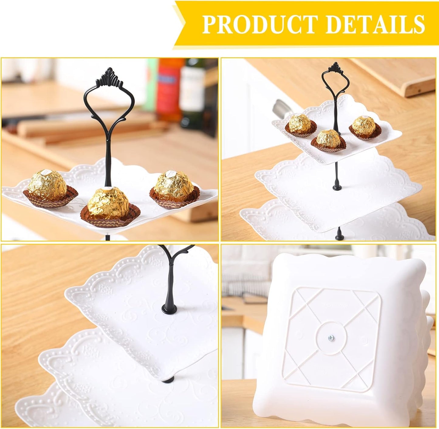 Sawysine 6 Pack 3 Tiers Dessert Stand Plastic Cupcake Stand Serving Trays Cupcake Display Stand Cookie Tray for Party and Platter for Home(Black)