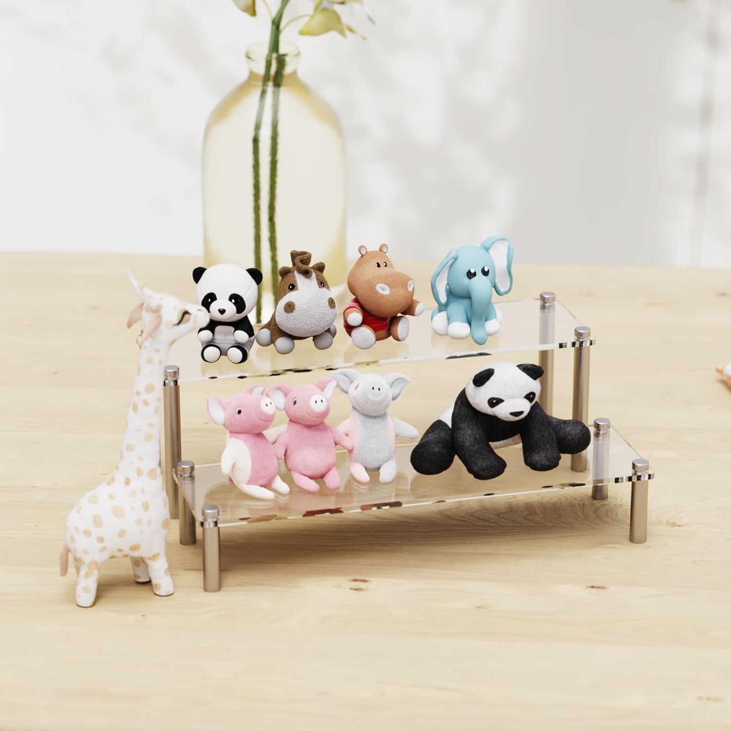 2Pcs Acrylic Riser, Display Stand Clear Shelf for Cupcake Food Desserts Holder Cosmetic Products Tabletop Use and More (Medium)