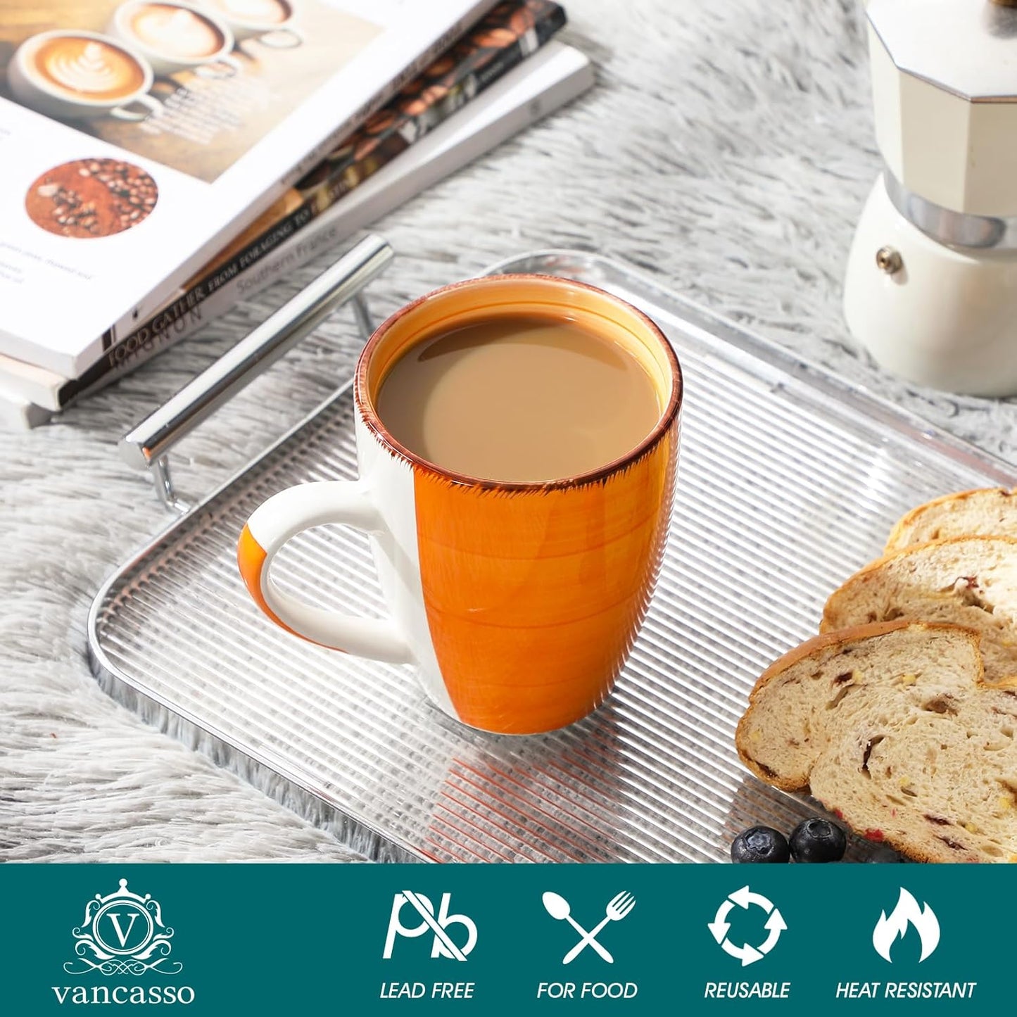 vancasso Bonita 16 Oz Large Coffee Mugs Set of 6, Ceramic Coffee Cups for Cappuccino, Latte, Tea, Cocoa, Warm Color