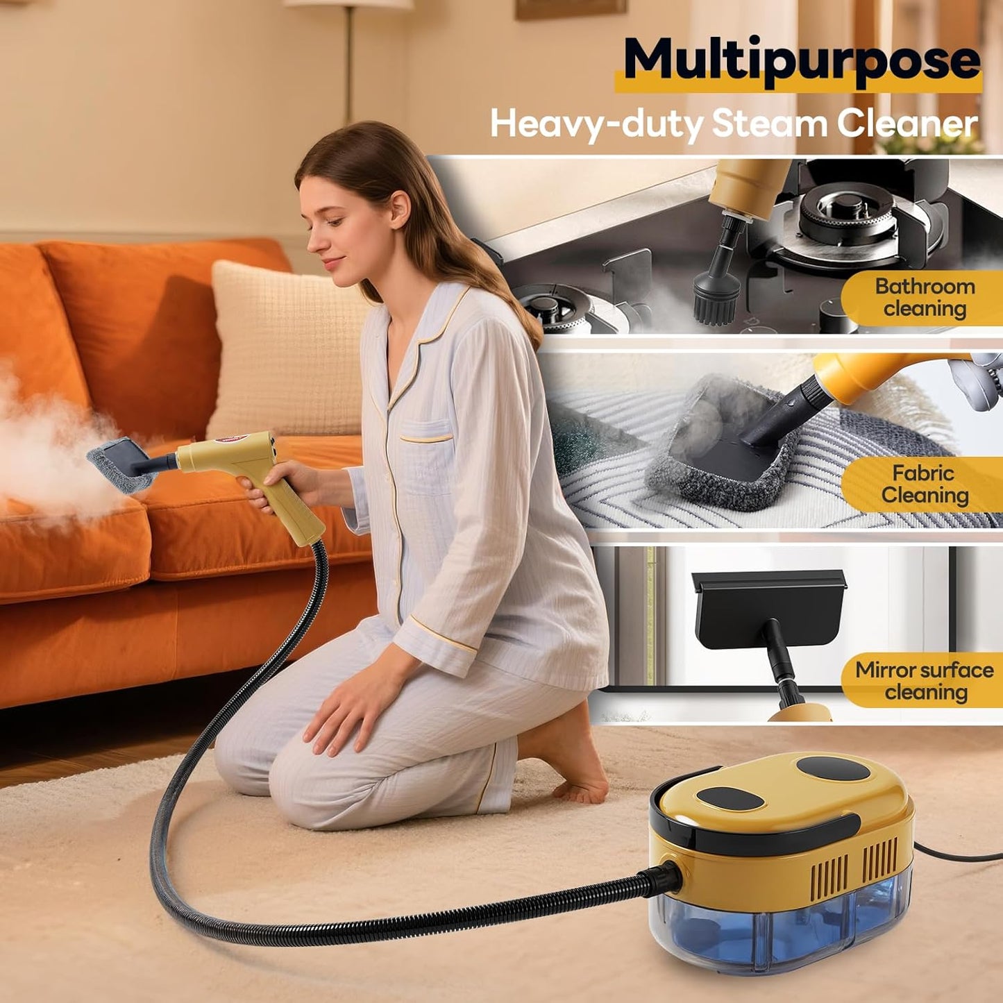 Handheld Steam Cleaner, 10s Fast Handheld Heating Steamer for Cleaning 15-in-1 High Pressure Steam Cleaner for Home & Kitchen, Grease, Grout, Tile,Floor,Couch and Car