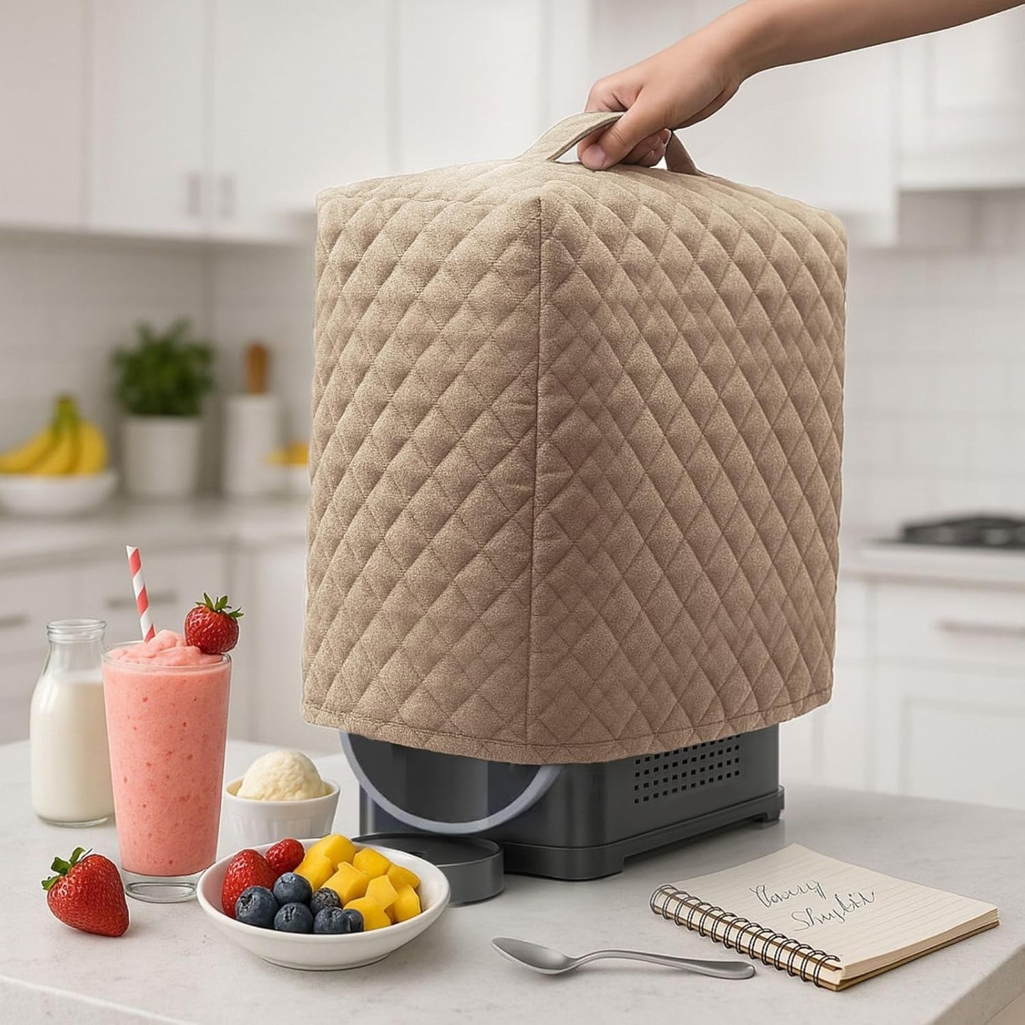 Slushie Machine Cover for Ninja FS301 & FS301C, Waterproof & Dustproof Protective Lid for Ninja Frozen Drink Maker, Durable Nylon Cover for Slushie Accessories (Mocha Tan)