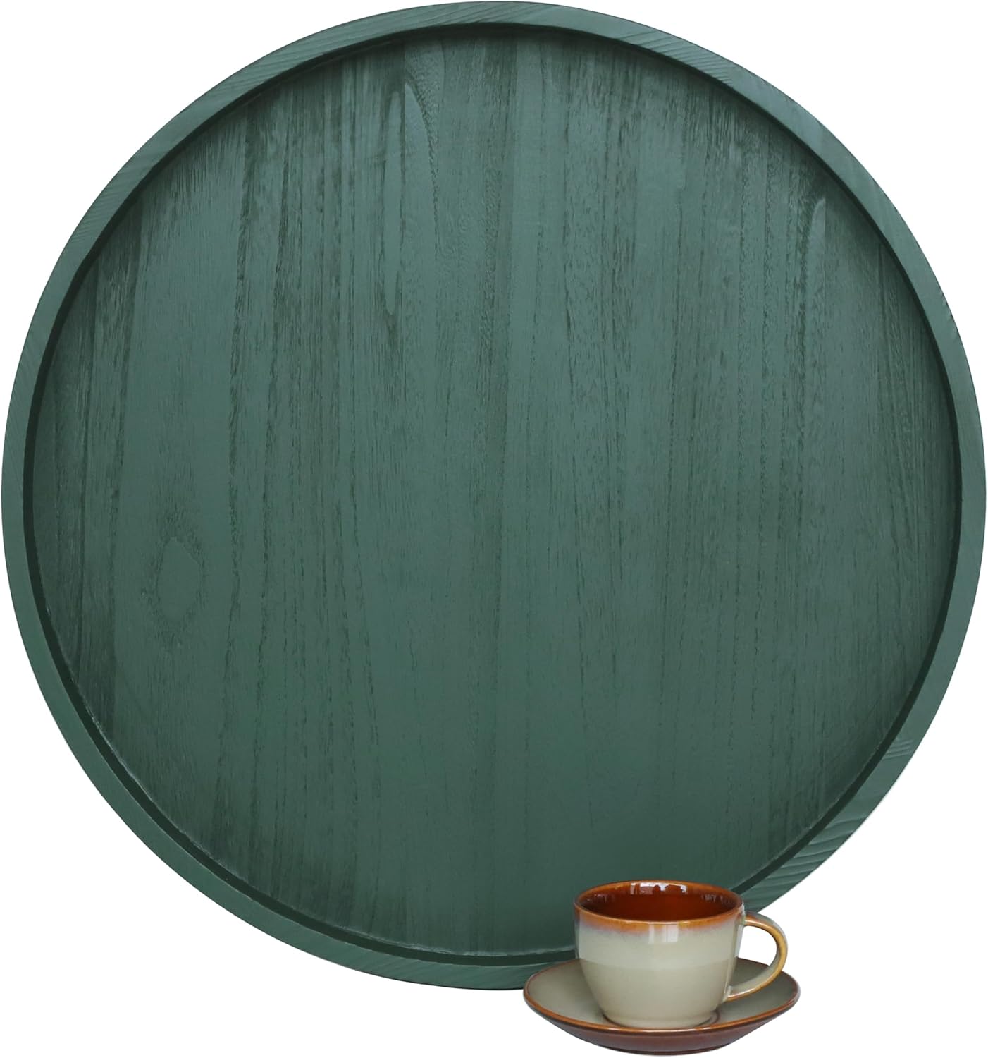 Round Ottoman Table Tray Round-24 - Rustic Wooden Serving Tray for Farmhouse Decorative Oversized Coffee Table Trays Living Room Kitchen Counter Breakfast Green
