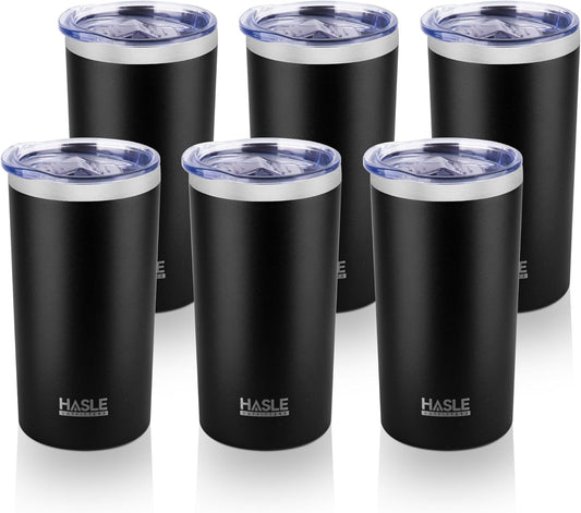 HASLE OUTFITTERS 12 oz Skinny Tumbler, Stainless Steel Insulated Slim Tumbler set bulk with Lid, Reusable Double Wall Travel Coffee Mug, Durable Powder Coated Travel Water Cup(Black,6)