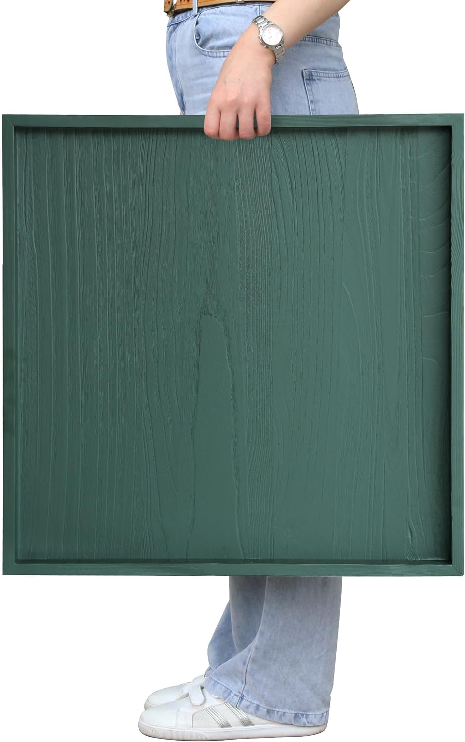 Square Ottoman Table Tray 24" - Rustic Wooden Serving Tray for Farmhouse Decorative Oversized Coffee Table Trays Living Room Kitchen Counter Breakfast Green